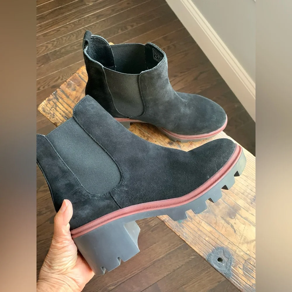 Antonio de Faria Black Leather Suede Pull On Chelsea Chunky Heel Fall Boot 9 1/2 - Picture 13 of 15
